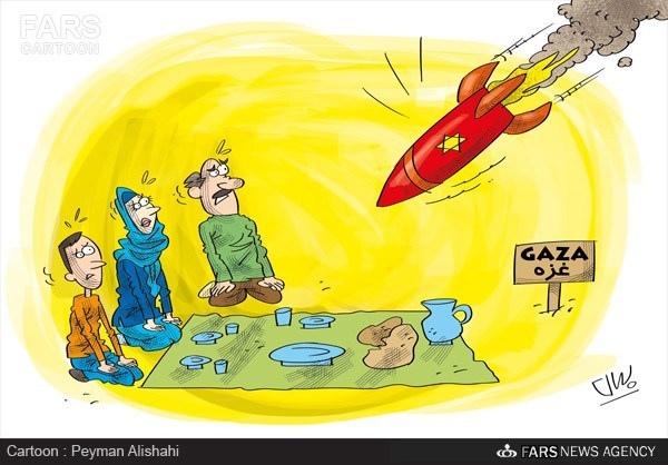 کاریکاتور,عکس کاریکاتور,دانلود کاریکاتور,غزه,بمب,موشک,افطار,سفره,اسرائیل,فلسطین,کودک,مادر,بچه,مردم,حملات هوایی