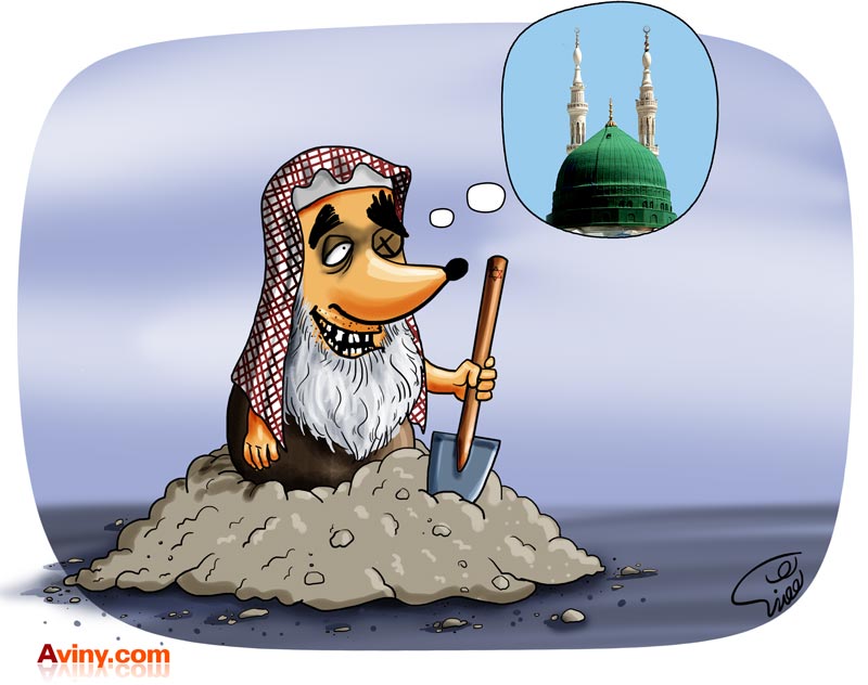 کاریکاتور,مفتی وهابی,کاریکاتور سیاسی,تخریب اماکن مذهبی,سنی و شیعه,حجربن عدی,وهابیت,حوادث سوریه