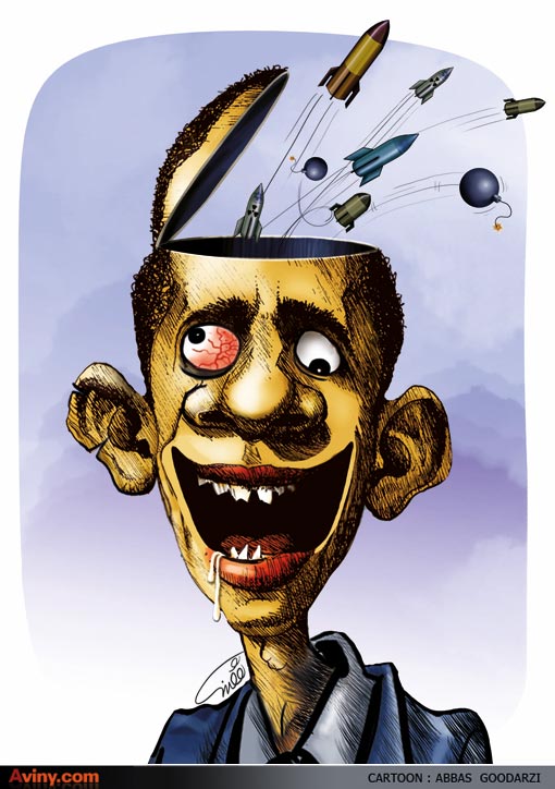 کاریکاتور,کاریکاتور سیاسی,مغز اوبام,کاریکاتور افکار اوبام,کاریکاتور اوبام,رئیس جمهور آمریک,اوباما دیوانه شد,بمب,موشک,دندان شکسته,در مغز