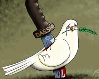 کاریکاتور,عکس کاریکاتور,دانلود کاریکاتور,عباس گودرزی,کبوتر,داعش,صلح,منطقه,خاورمیانه,زیتون,خنجر,جنایت,خونریزی,صهیونیسم,اسرائیل