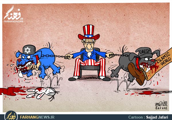 کاریکاتور,عکس کاریکاتور,دانلود کاریکاتور,سگ,آمریکا,داعش,رژیم صهیونیستی,غزه,لبنان,عراق,سوریه,جهان اسلام,پاچه,غلاده,زنجیر,گاز گرفتن