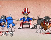 کاریکاتور,عکس کاریکاتور,دانلود کاریکاتور,سگ,آمریکا,داعش,رژیم صهیونیستی,غزه,لبنان,عراق,سوریه,جهان اسلام,پاچه,غلاده,زنجیر,گاز گرفتن