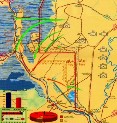 دفاع مقدس,هفته دفاع مقدس,عملیات,عملیات زمینی,عملیات های دفاع مقدس,سپاه پاسداران,ایران,نقشه عملیات,خرمشهر,خیبر