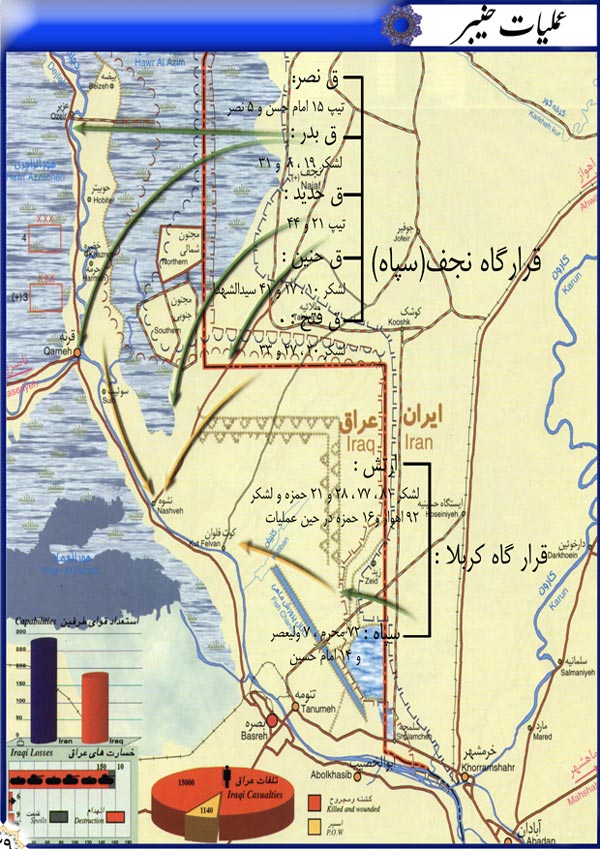 دفاع مقدس,هفته دفاع مقدس,عملیات,عملیات زمینی,عملیات های دفاع مقدس,سپاه پاسداران,ایران,نقشه عملیات,خرمشهر,خیبر