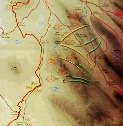 دفاع مقدس,هفته دفاع مقدس,عملیات,عملیات زمینی,عملیات های دفاع مقدس,جنگ,ایران,نقشه عملیات,سپاه پاسداران,مطلع الفجر