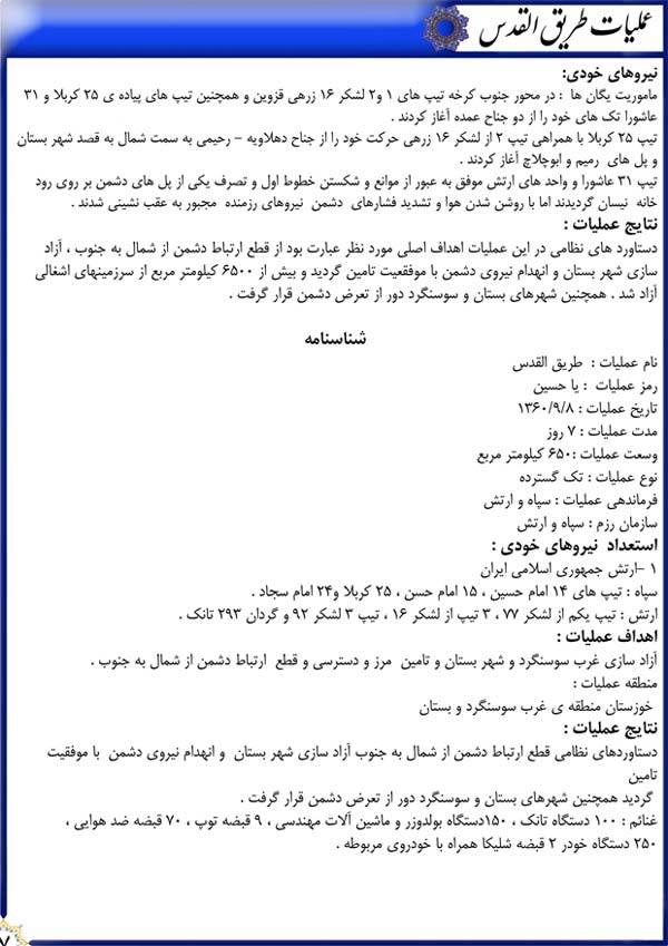 دفاع مقدس,هفته دفاع مقدس,عملیات,عملیات زمینی,عملیات های دفاع مقدس,جنگ,ایران,نقشه عملیات,هورالهویزه,طریق القدس