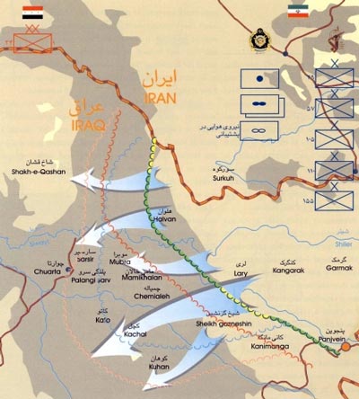 دفاع مقدس,هفته دفاع مقدس,عملیات,عملیات زمینی,عملیات های دفاع مقدس,سپاه پاسداران,ایران,نقشه عملیات,والفجر,سلیمانیه