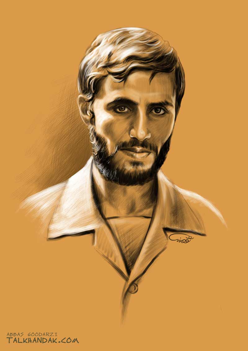 شهید محمد ابراهیم همت,شهید همت,جبهه,همت,امت,ولایت,سردار خیبر,جنگ تحمیلی,تصویر سازی,نقاشی چهره,عباس گودرزی