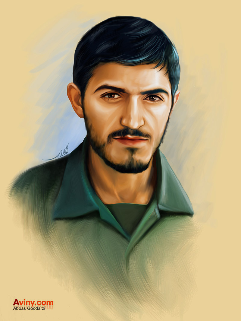 شهید مهدی زین الدین,شهید زین الدین,فرمانده لشکر علی بن ابی طالب,فرمانده,جبهه,جنگ,تصویر سازی,نقاشی چهره,منتظر,عباس گودرزی,قم,شهادت,