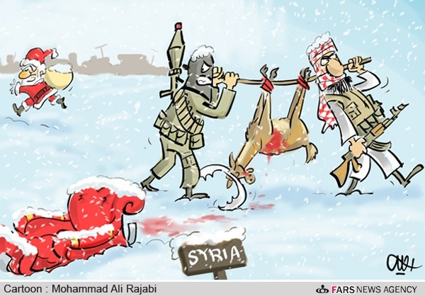 سوریه,تکفیریها,بابانوئل,زمستان,برف,کریسمس,سال نو میلادی,کاریکاتور,محمد علی رجبی,