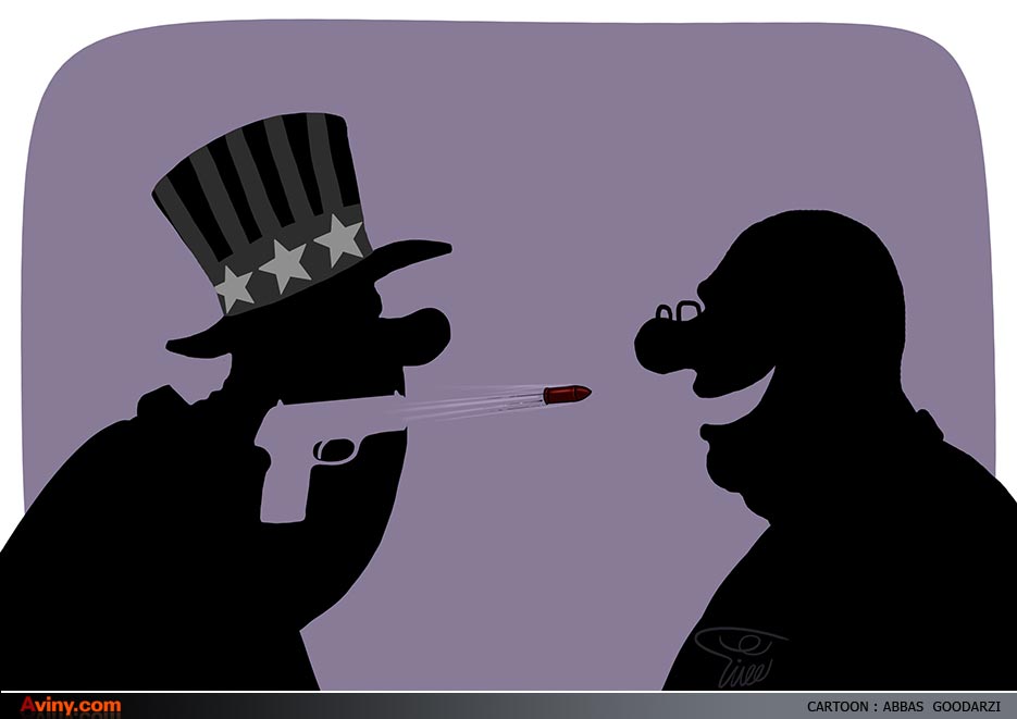 تروریست,ترور,رابطه با آمریکا,آمریکا,تفنگ,اسلحه,خون,شیطان بزرگ,دانلود کاریکاتور,عکس کاریکاتور,دانلود پوستر,عباس گودرزی,کاریکاتور,تیر