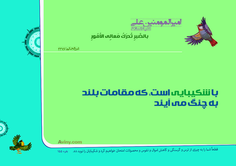 عنه عليه السلام :بالصَّبرِ تُدرَكُ مَعالِي الاُمُورِ . 
